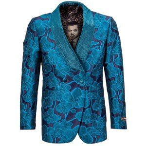 Empire™ (TV Series) Shawl Collar Double Breasted Blazer, Floral Turquoise